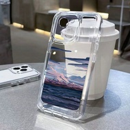 For iPhone 7 8 Plus X XS Max XR 11 12 13 14 pro max 14 Plus sea Snow Mountain Transparent TPU Fine Hole Phone Case