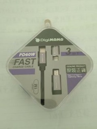 100% NEW AND REAL DIGIMOMO FAST CHARGE CABLE PD60W 3 IN  TYPE C TO TYPE C / LIGHTNING / MICRO  LENGTH 1M