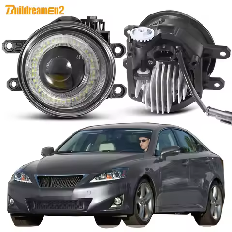 2 X 40W Car LED Lens Fog Light Assembly H11 Angel Eye DRL Daytime Running Lamp 4000LM For Lexus IS I