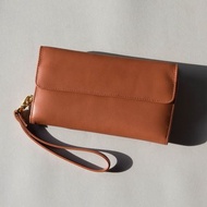WOMEN MINIMAL SOFT COW LEATHER 'HAPPY' PURSE/LONG WALLET-BROWN