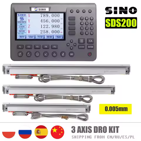 SINO SDS200 Metal 4 Axis LCD Digital Readout Display DRO Kit KA-300 Glass Linear Scale Encoder For L