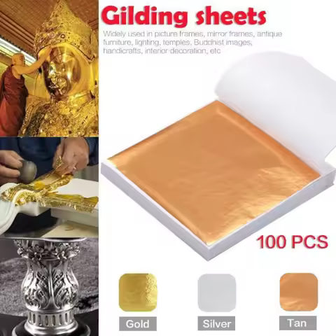 100PCS 24K Gold Foil Sheets - Pure Edible Gold Leaf For Food Decorations Handmade DIY And Scrapbooki