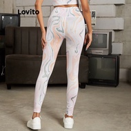 Lovito Vintage Sports Leggings Tie Dye Seamless High Waist Yoga Pants L16D268 (White)