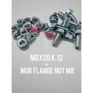 50/ 100 Pcs Flange Bolt M8x20 Key 12 + Flange Nut M8 M8 Screw Bolt And Nut