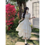 French Heavy Cider Clothes Celebrity Style Square Neck Short-Sleeved Dress Female Summer 2023 New Sh