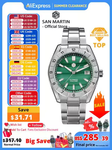 San Martin New 42mm Peacock Gemstone Dial NH35 Luxury Men Watch Automatic Mechanical Sapphire 100M W