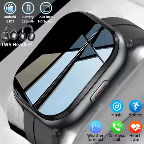 D12 New Men's Smart Watch TWS 2in1 Bluetooth Earphones Bluetooth Call Clock Heart Rate Sports Fitnes