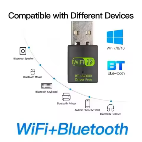 2 in 1 USB WiFi Bluetooth Wireless Adapter 600Mbps Dongle Dual Band 2.4G+5GHz High-Speed Network Car