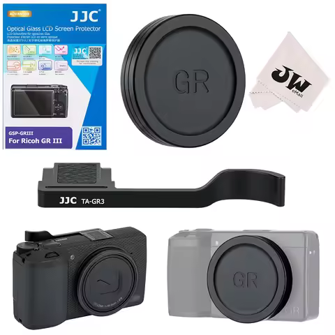 JJC 4 in1 Cameras accessories Kit for Ricoh GR III GR3 GRIIIX GR3X Camera Screen Protector+Thumbs Gr