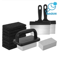 1 Set BBQ Griddle Cleaning Tool Kit with Handle Scraper Scouring Pad Pumice Stone Brush Multifunctio