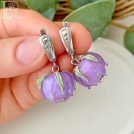 Women's Silver Earrings With Murano Glass Flowers / Rhodium Sterling Silver 925