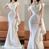 Hawlife Korean White Pilipiniana Ninang Civil Wedding Long Dress Gown 30