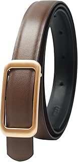 Women's Reversible Bovine Leather Belt Thin Fashion Waist Belts for Jeans Pants Dresses