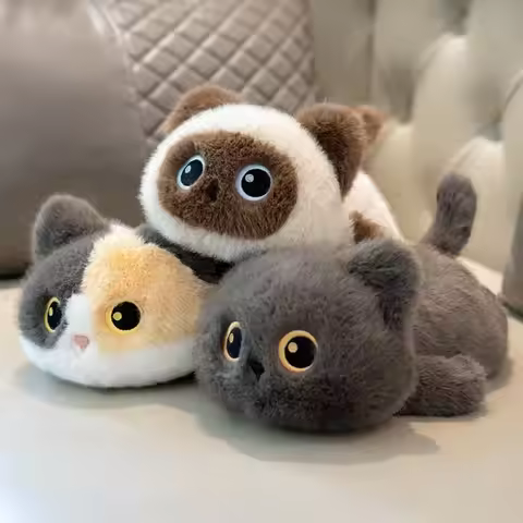 Calico Cat Cute Cartoon Cat Realistic Texture Soft KeyChain Plushie Artificial Touch Lovely Simulati