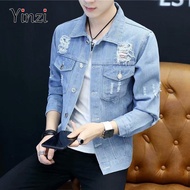 1206Yinzi Lelaki Lubang Ripped Denim Jaket Musim Luruh Musim Luruh Musim Luruh Slim Baru Kasual Jaket Jean untuk Lelaki Pakaian Lelaki