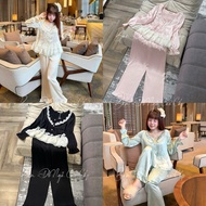 Lyly silk pajama set with chiffon duckweed flowers B0103