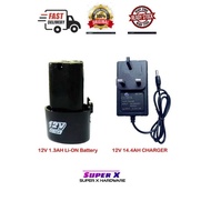 12v Rechargable Lithium Battery Extra Power for Cordless Drill& 12V 14.4AH CHARGER