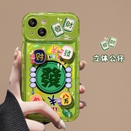 Suitable for IPhone 11 12 Pro Max X XR XS Max SE 7 Plus 8 Plus IPhone 13 Pro Max IPhone 14 15 Pro Max Phone Case Green Mahjong Mirror Stand Convinient Fa Hu Cute Accessories