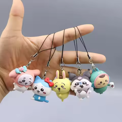 Hello Kittys 4Cm Llavero Figura CHIIKAWA Anime Cinnamoroll Cos Oso Pachacco Kuromi Kawaii Diy Pastel
