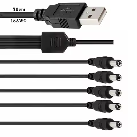 USB To 5 4 Port DC 5.5 X 2.1 mm Power Charging Cable Charge Cord Plug 5V 12V 1A 2A 3A Power Charging
