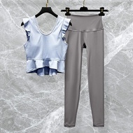 ชุดโยคะ Pilates แห้งเร็วสำหรับผู้หญิง ชุดกีฬาฟิตเนส แขนกุด คอวี กระโปรงทรงเอ ชุดออกกำลังกาย ชุดโยคะ