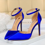 Summer Women 10cm High Heels Sandals Lady Wedding Bridal Scarpins Silk Heels Fetish Pumps Blue Green