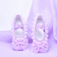 Cute Satin Lace Dance Shoes Purple Lace Children's Dance Shoes Stage Performance Bow Ballet Shoes