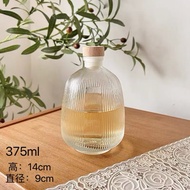 Round glass bottle with striped wooden stopper/matte striped gourd bottle 375ml