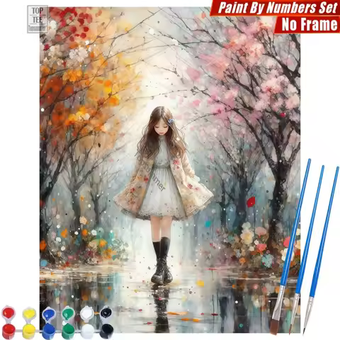Dreamy girl rain Paint By Numbers Set - Girl romantic ethereal Home Bedroom Decor Thanksgiving Day G