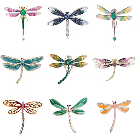Rhinestone Dragonfly Brooches for Women Unisex Enamel Insect Pins Banquet Party Backpack Gifts Jewel