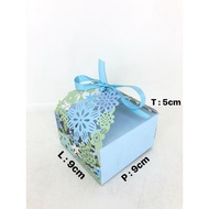 10 PCS BLUE MIX LACE SOUVENIR BOX 9X9X5 BLUE RIBBON WHP