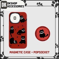 DKshop Magnetic Case – Vintage Style Black Cat, Synchronous PopSocket, Wireless Charging, Shockproof