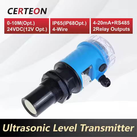 Ultrasonic Level Sensor 0-10m 4-20mA RS485 Relay Output Digital Water Tank Liquid Level Transmitter 
