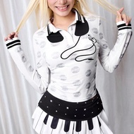 Black & White Contrast Color Disc Music Headphone Heart Graphic Y2K Casual Street Chic Women's Polo 