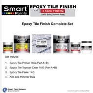 SMART Paint EPOXY FLAKES FLOOR (Colour 1L+1L+1KG Set) Clear Coat Primer 1L set Anti Slip /Toilet Tandas/Heavy Duty / DIY