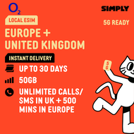 [eSIM- UK/Europe] 30 Days  50GB + calls/SMS | Local UK eSIM | No Registration Required