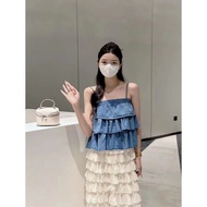 Denim jean 2-strap shirt that can be worn as a 3-layer ladylike skirt (2 in 1) QCL1 LuciK Shop AS002