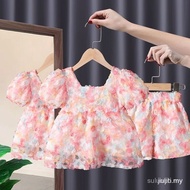 Petal Kids Girl Suit Summer Fashion Floral Puff Sleeve Kids Clothing Princess Set 0-8Y URNK 0F0O QYP