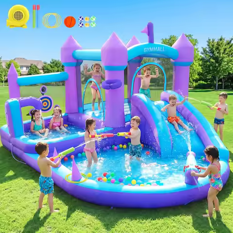 Water Bounce House with Slide for Kids 3-8, Purple Inflatable Bouncy Castle 12.5 * 6FT with 480W Blo