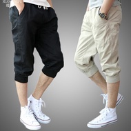 WJR【Pure Cotton】Men Cotton Cropped Pants Casual Loose Harem Pants Summer Shorts & Men's Cotton Casua