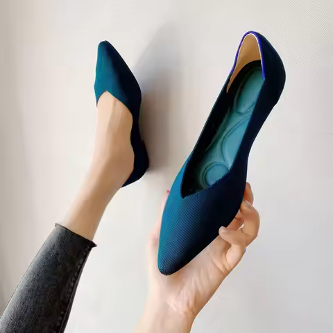 Spring and autumn flat shoes fashion leisure Women's flat shoes pointed knitting elastic comfortable