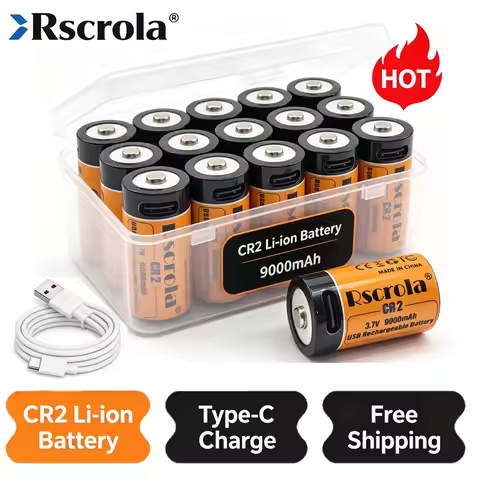 9000mAh Rechargeable CR2 Batteries,3V-3.7v CR2 Lithium Battery with USB C Charging Cable, Lithium CR