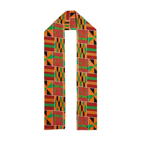 Traditional African Kente Scarf Print Unisex Tribal Scarf for Her Gift for Him Size 180*15cm or 70*6