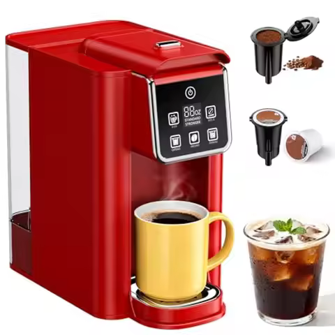 Single Serve Coffee Maker for K Cup and Grounds Red 6 to 14 oz Brew Sizes 50 oz Removable Water Tank