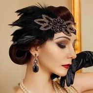 1920s Flapper Feather Headband, 20s Sequined Showgirl Headpiece, Hair Accessories For Women Party,Gy