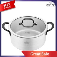 iGOZO 24CM ELITE 304 STAINLESS STEEL CASSEROLE + GLASS LID COOKWARE KITCHENWARE PERIUK PENUTUP - Local Ready Stocks