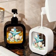 Creative Bathroom Dispenser Bottle With Manual Pump, Featuring Ocean Life Artistic Design Of Blue-Gr