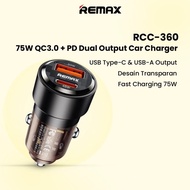 REMAX RCC-360 75W SUPER CHARGING PD+QC CAR CHARGER 75W TRANPARENT STYLE SMALL AND DELICATE
