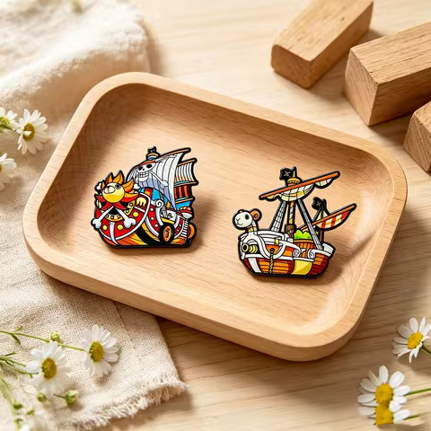 2pcs One Piece Thousand Sunny & Going Merry Anime Enamel Pin Set Metal Lapel Brooches for Fans Colle