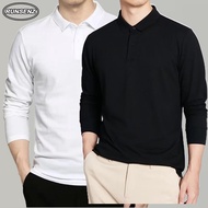 Premium Basic Plain Polo Shirt Men Long Sleeve T Shirt Casual Slim Fit Black White Business Work Clothes